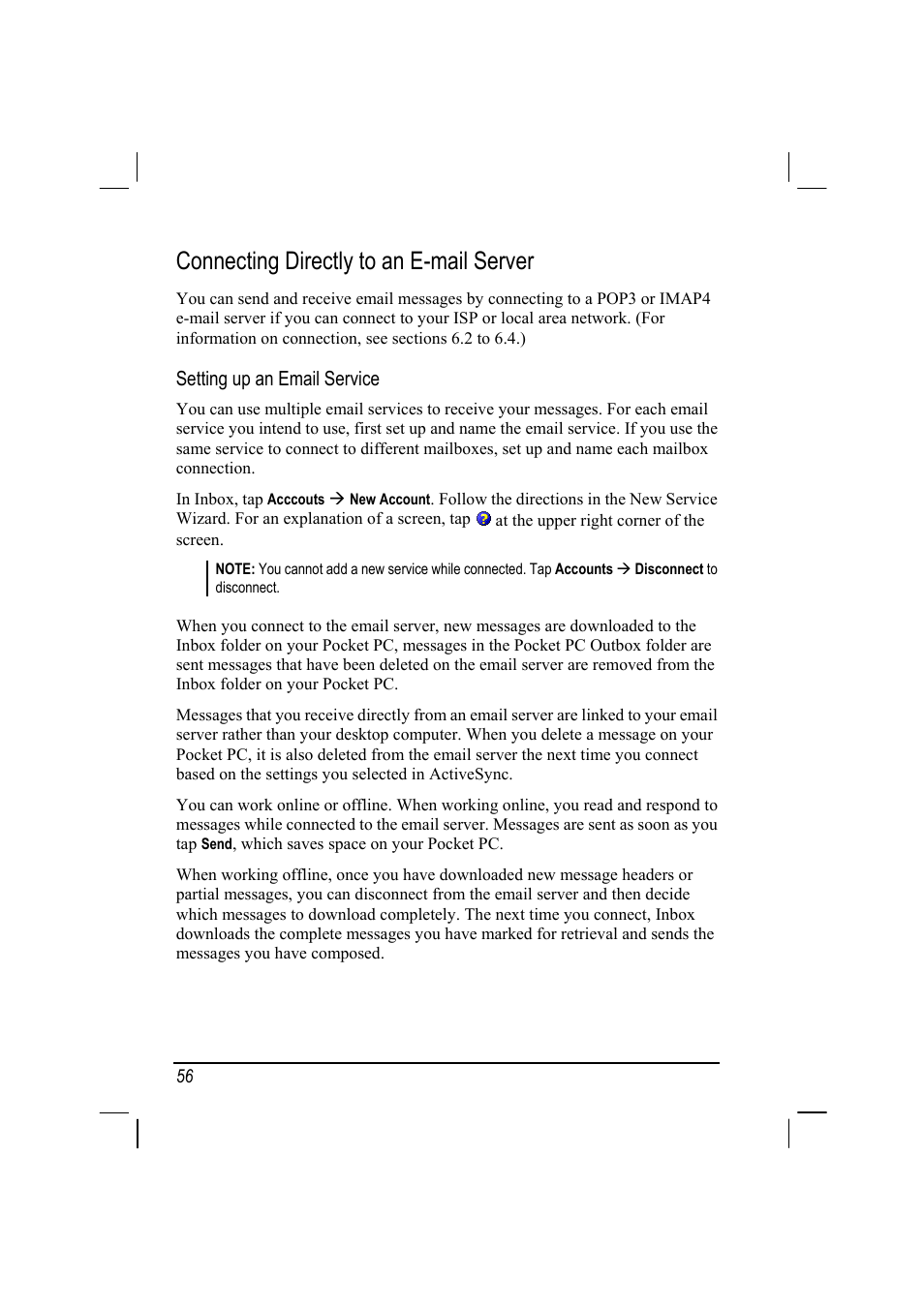 Connecting directly to an e-mail server | RoverComputers RoverPC P7 PDA User Manual | Page 66 / 129