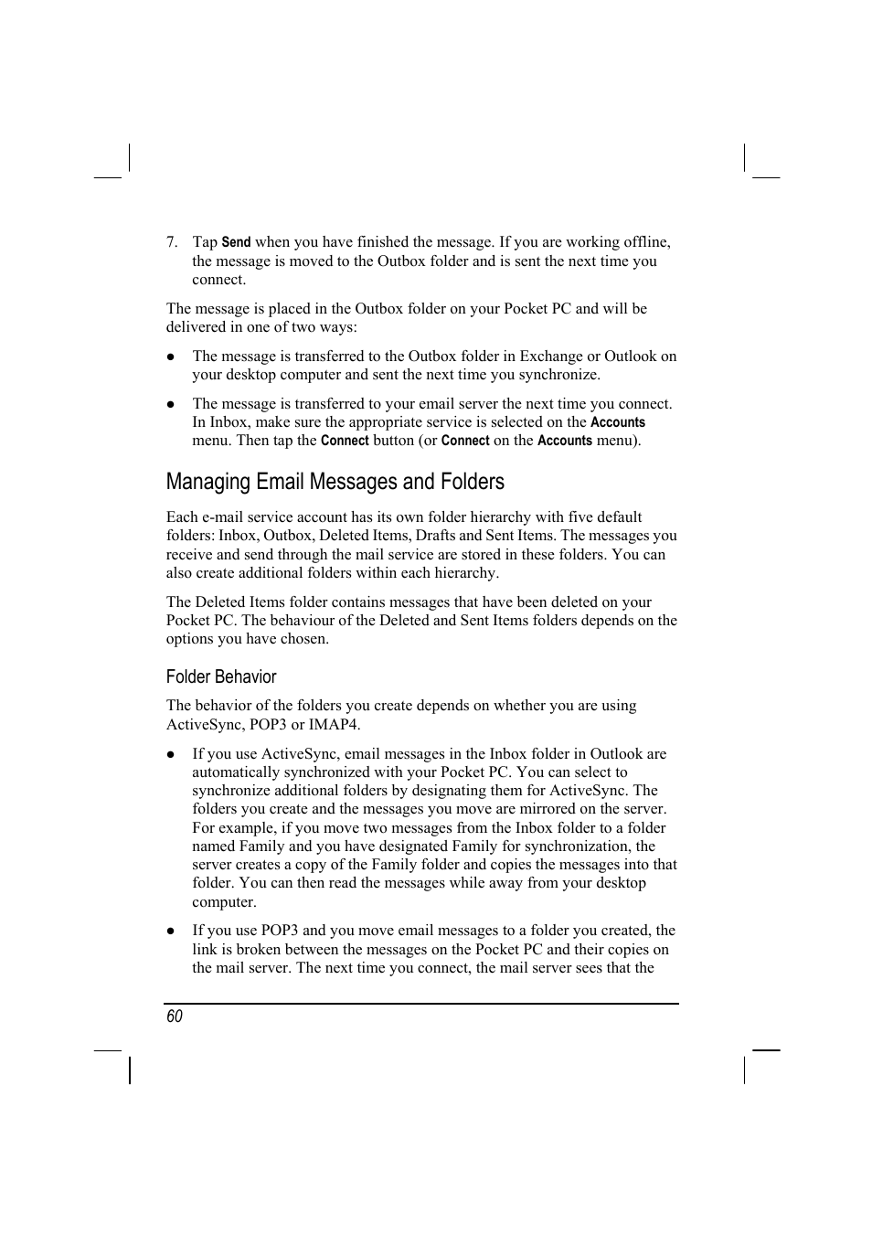 Managing email messages and folders | RoverComputers RoverPC P7 PDA User Manual | Page 70 / 129