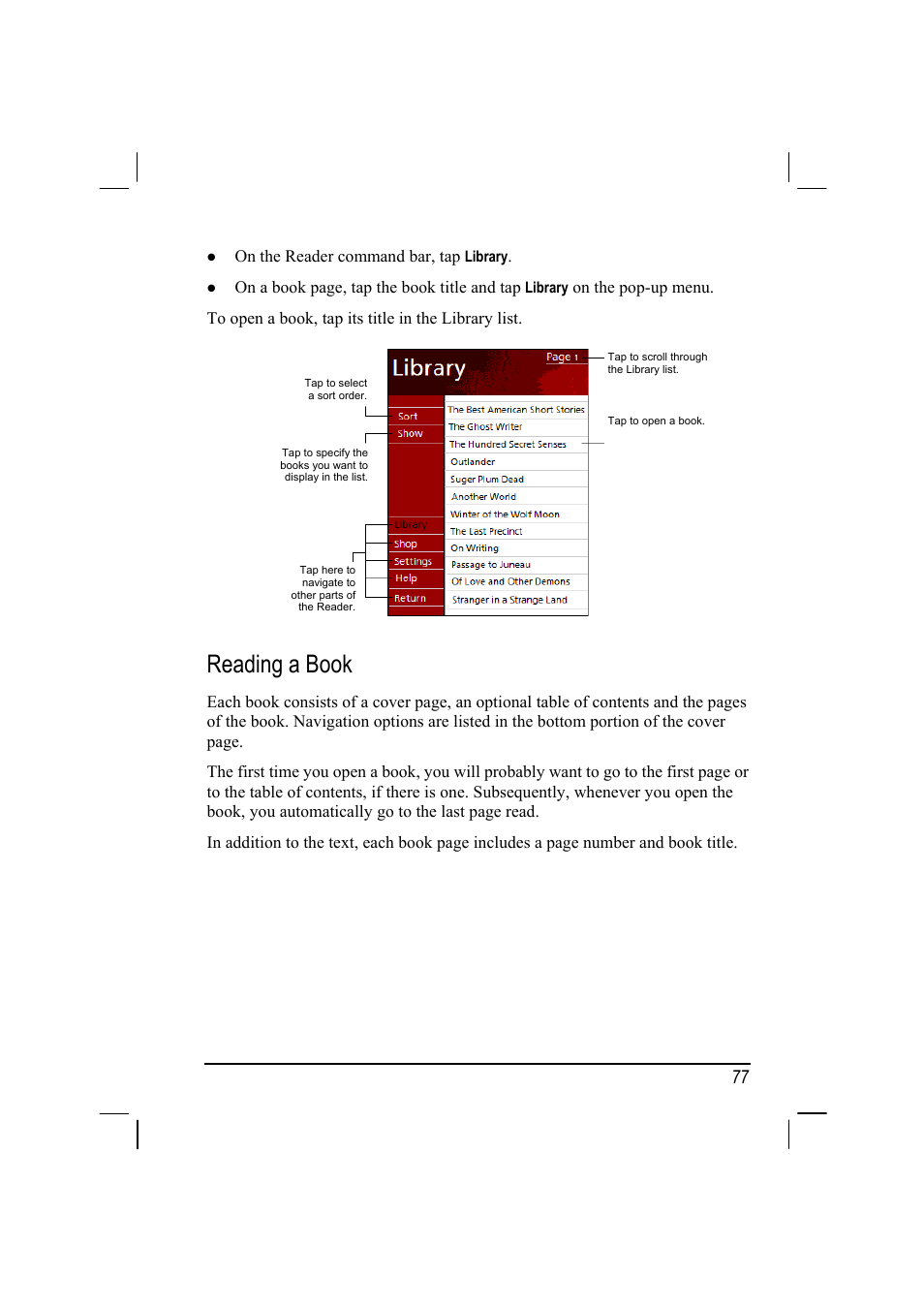 Reading a book | RoverComputers RoverPC P7 PDA User Manual | Page 87 / 129