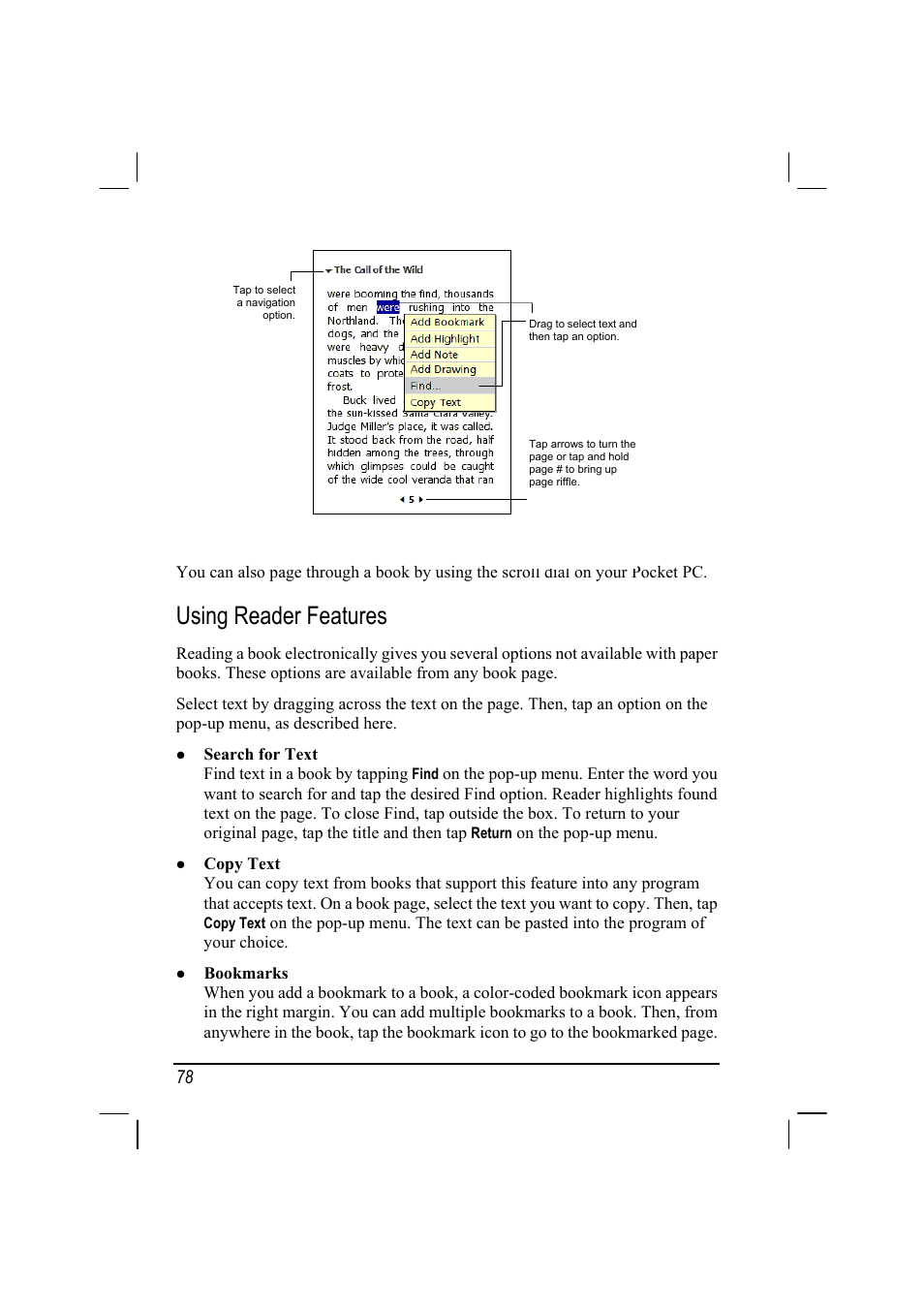 Using reader features | RoverComputers RoverPC P7 PDA User Manual | Page 88 / 129