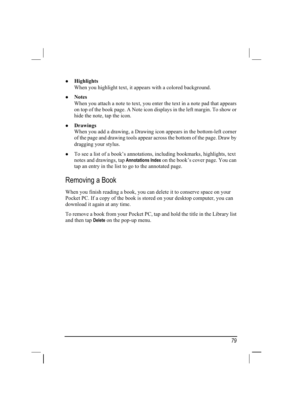 Removing a book | RoverComputers RoverPC P7 PDA User Manual | Page 89 / 129