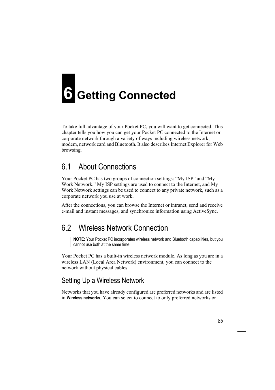 Getting connected, 1 about connections, 2 wireless network connection | RoverComputers RoverPC P7 PDA User Manual | Page 95 / 129