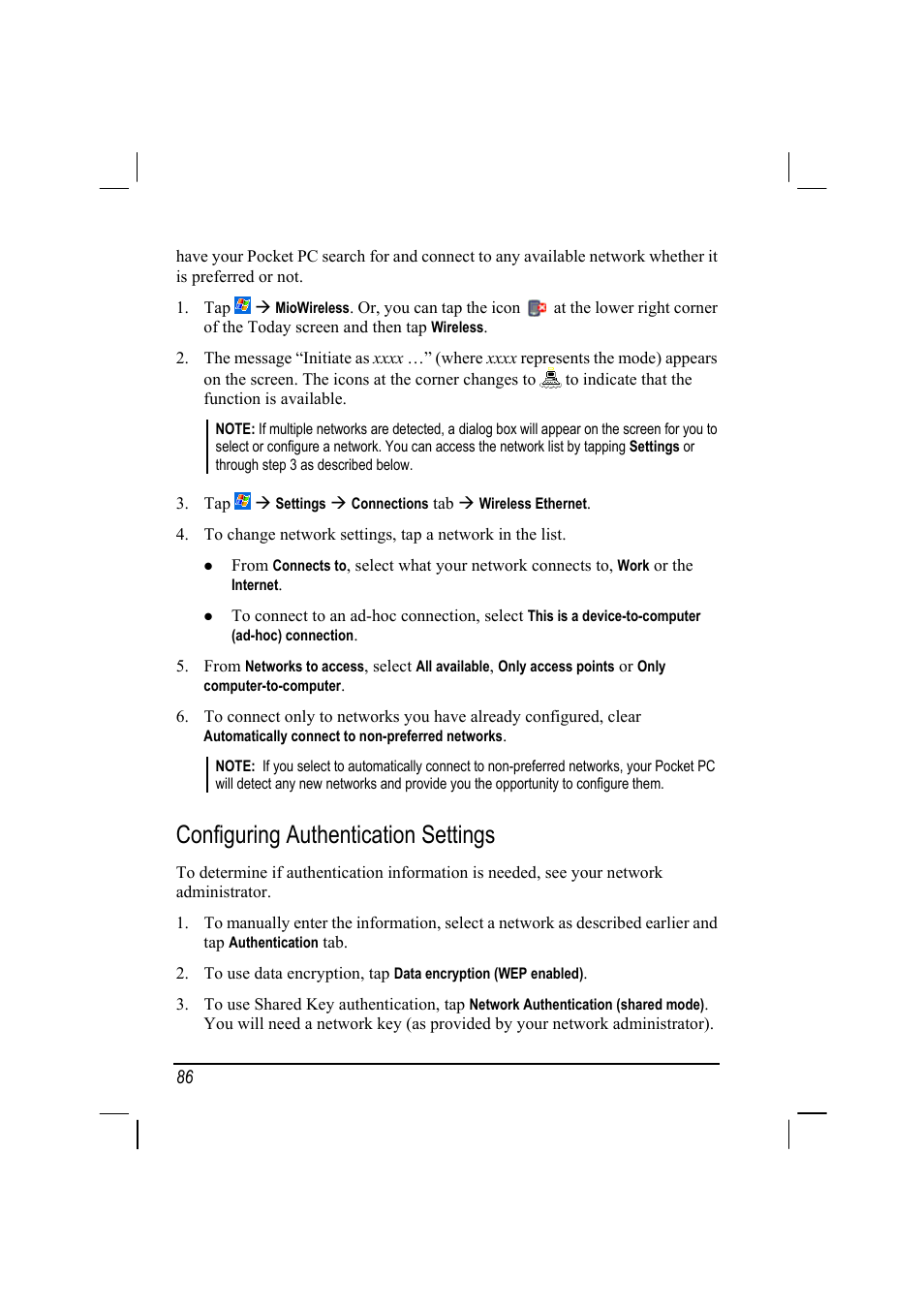 Configuring authentication settings | RoverComputers RoverPC P7 PDA User Manual | Page 96 / 129