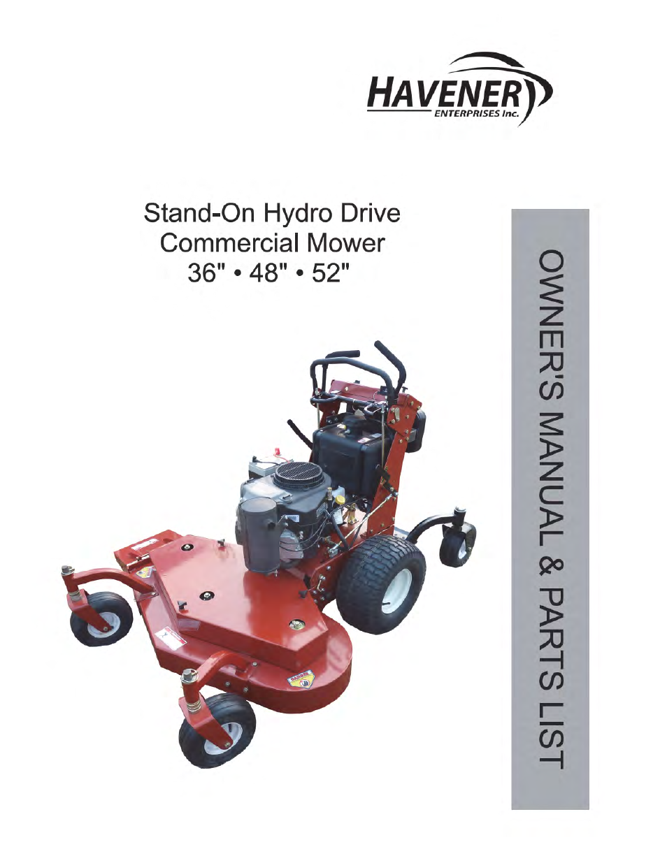 Havener T-Style Stand-On Mower 36, 48 & 52 User Manual | 40 pages