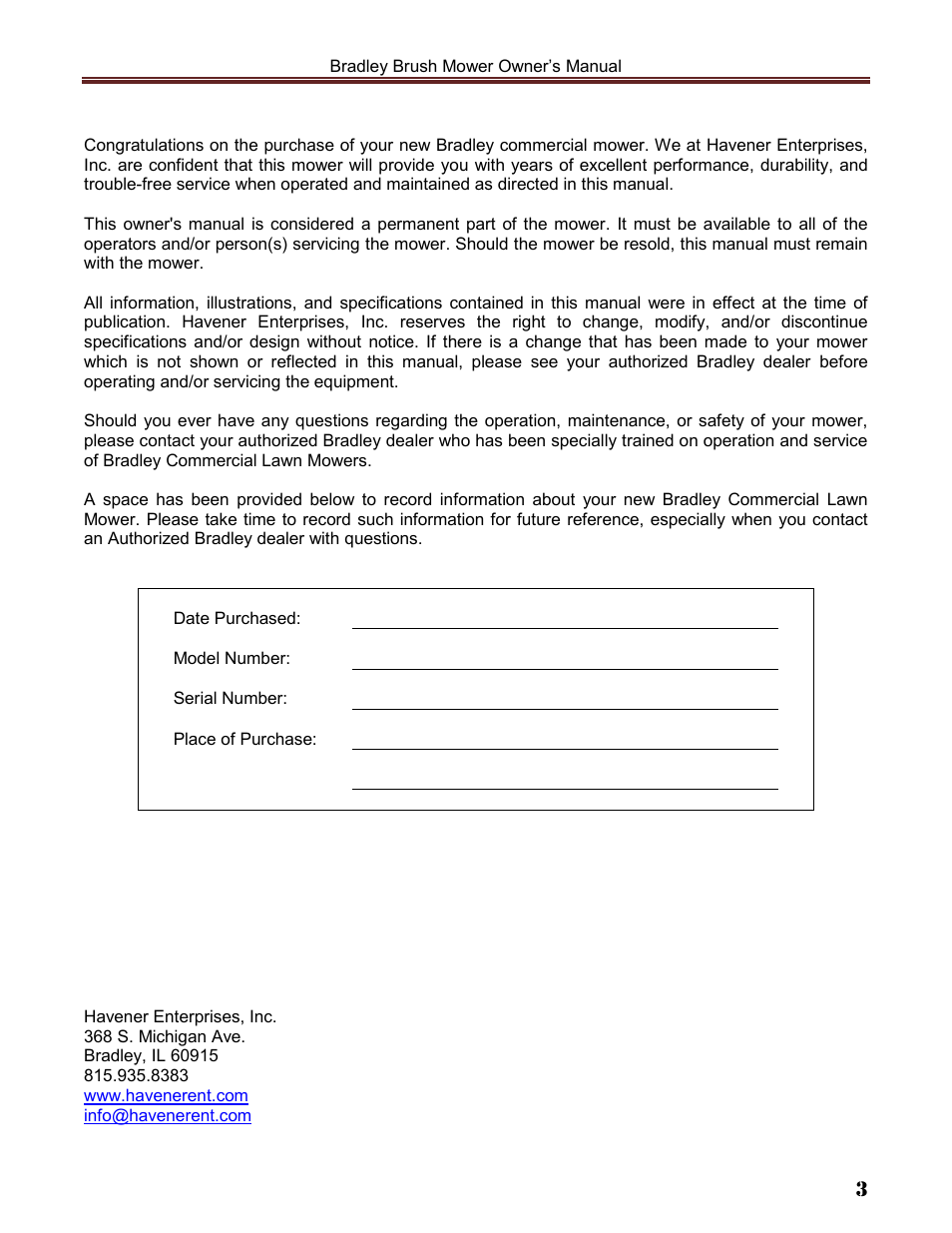 Havener Brush Mower 36 User Manual | Page 3 / 36