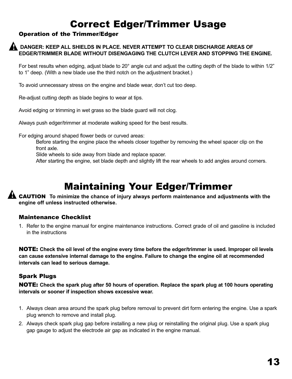 13 correct edger/trimmer usage, Maintaining your edger/trimmer | Havener E-40 Edger User Manual | Page 13 / 23