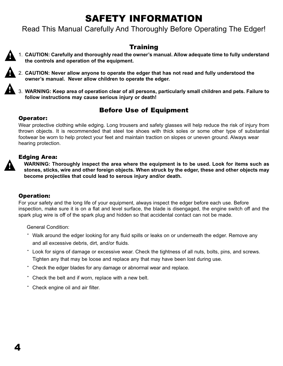 4safety information | Havener E-40 Edger User Manual | Page 4 / 23