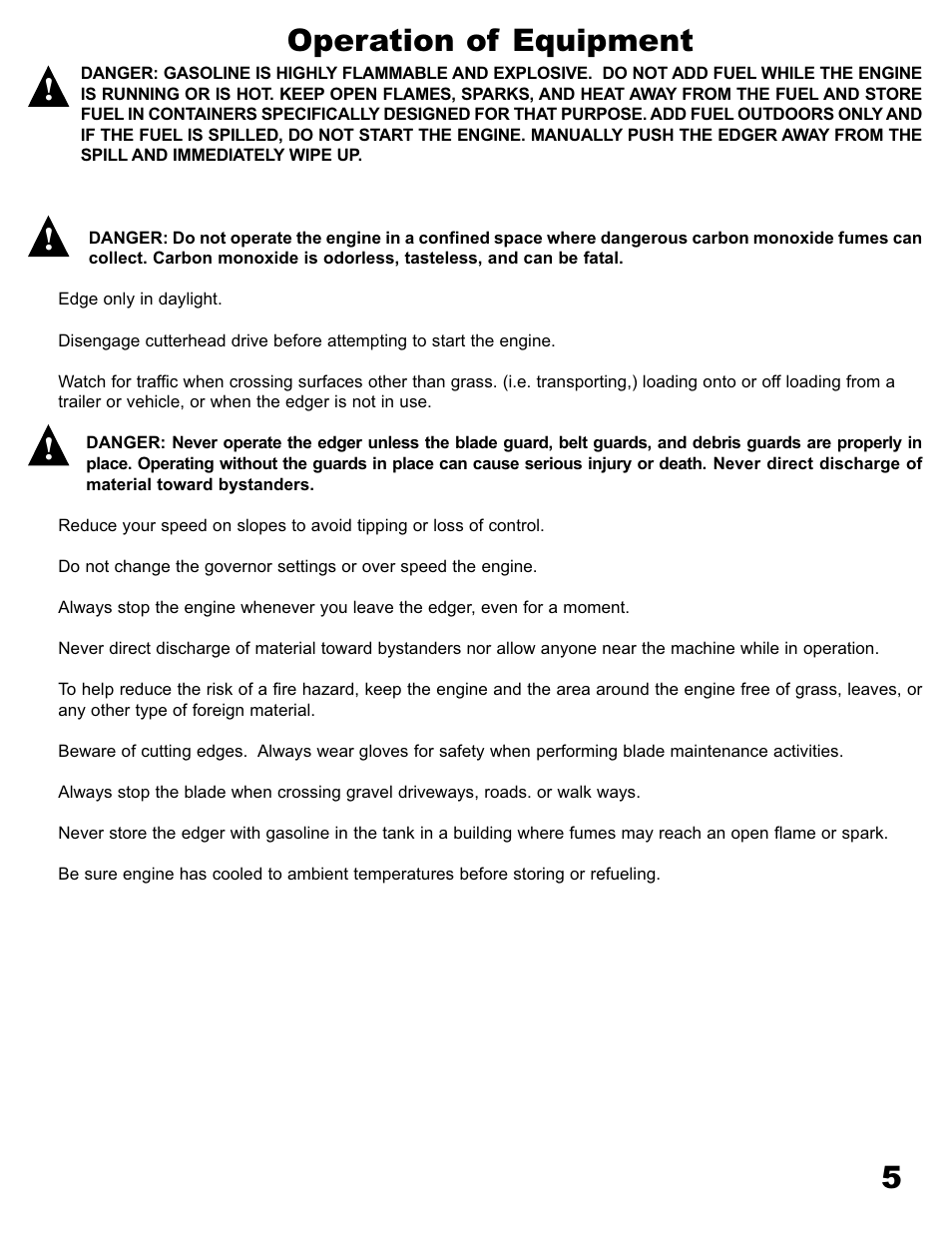 5operation of equipment | Havener E-40 Edger User Manual | Page 5 / 23