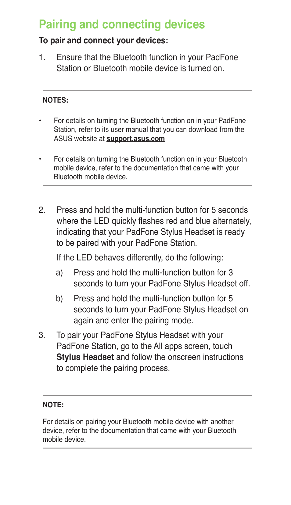 Pairing and connecting devices | Asus PadFone User Manual | Page 7 / 8