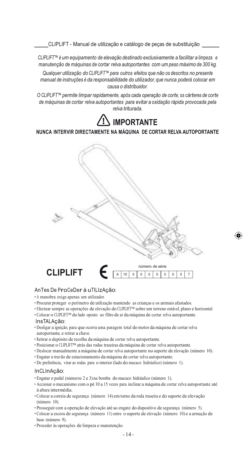 Cliplift, Importante | Havener MJ3000 User Manual | Page 14 / 56
