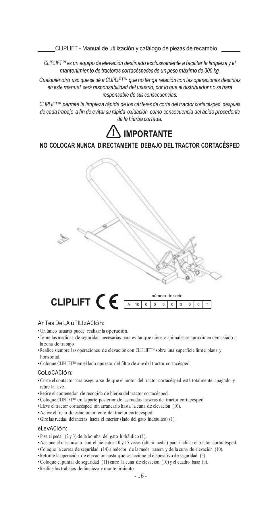 Cliplift, Importante | Havener MJ3000 User Manual | Page 16 / 56
