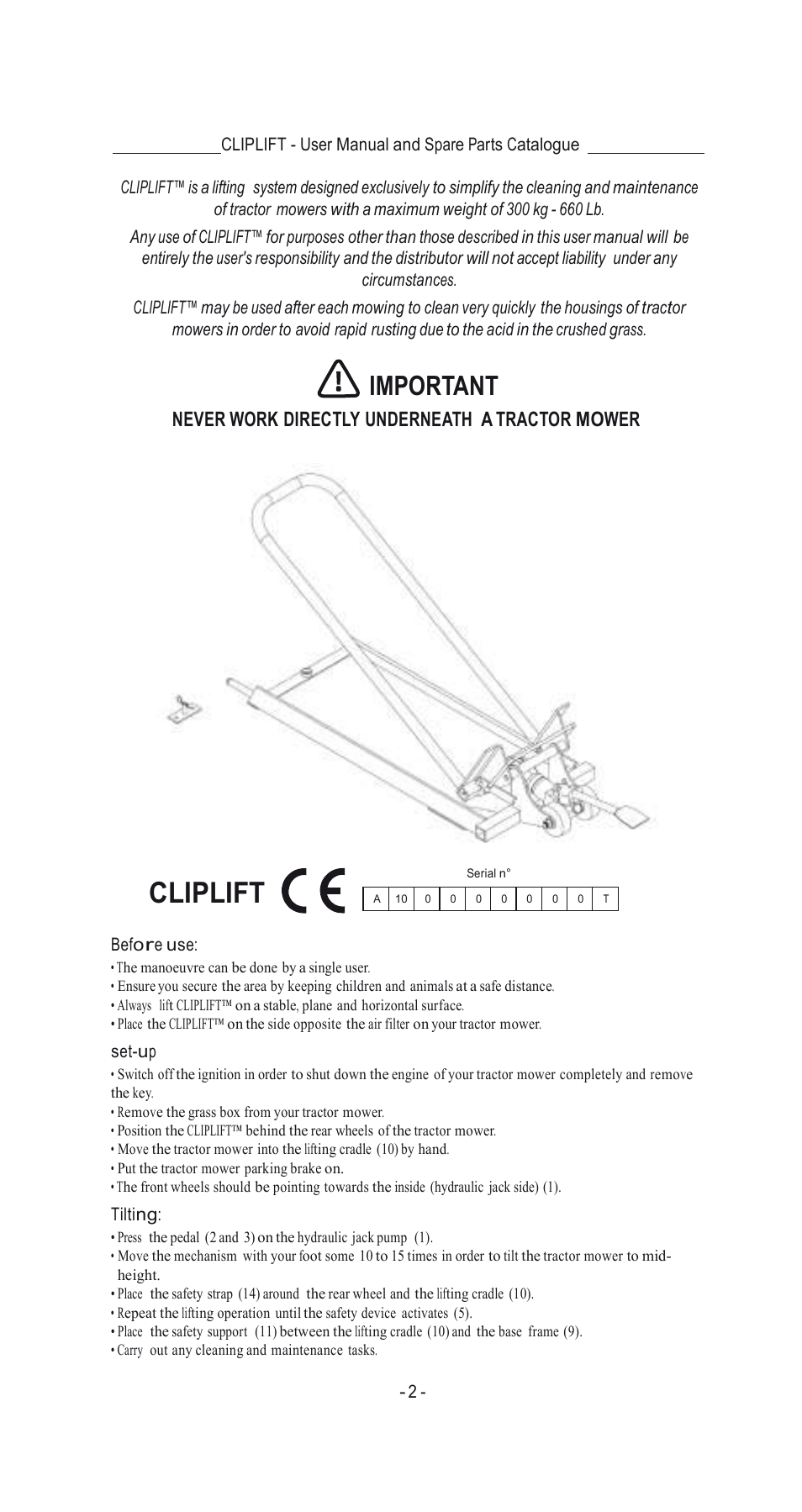 Cliplift, Important | Havener MJ3000 User Manual | Page 2 / 56