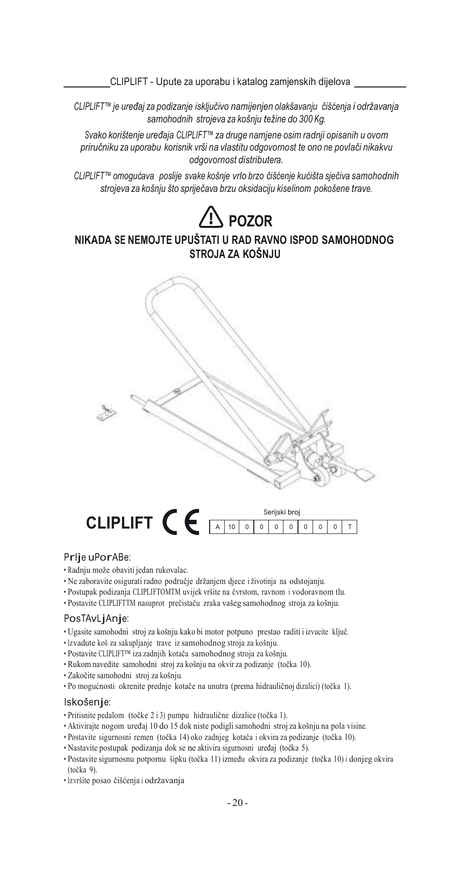 Cliplift, Pozor | Havener MJ3000 User Manual | Page 20 / 56