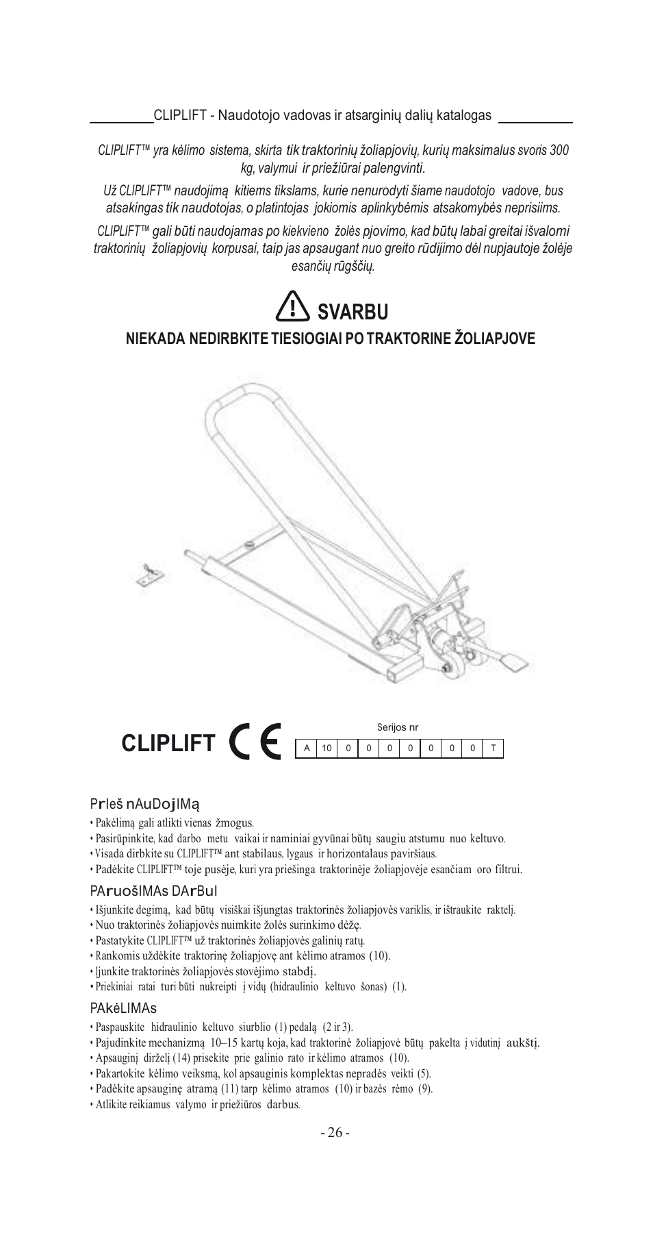 Cliplift, Svarbu | Havener MJ3000 User Manual | Page 26 / 56
