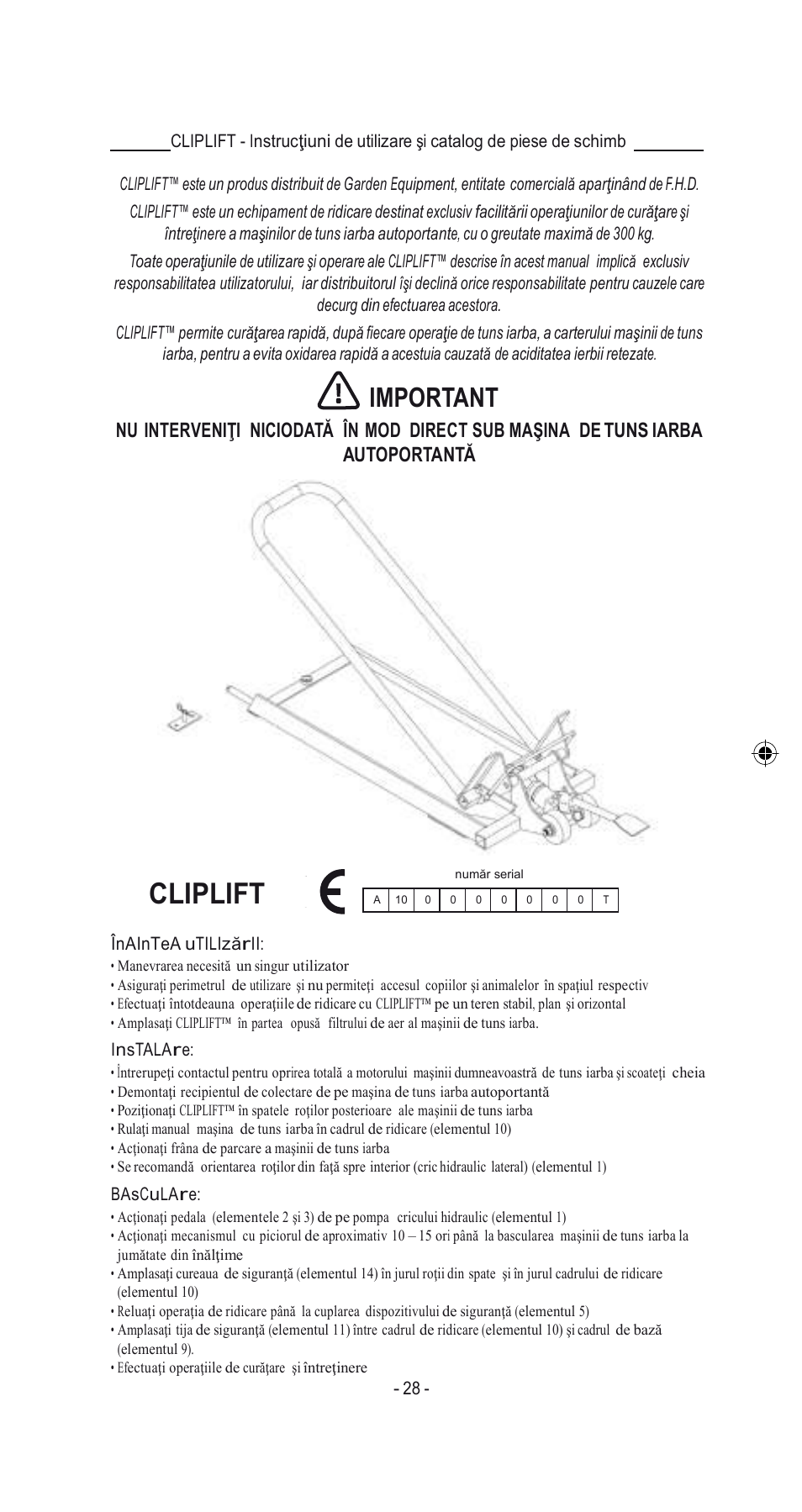 Cliplift, Important | Havener MJ3000 User Manual | Page 28 / 56