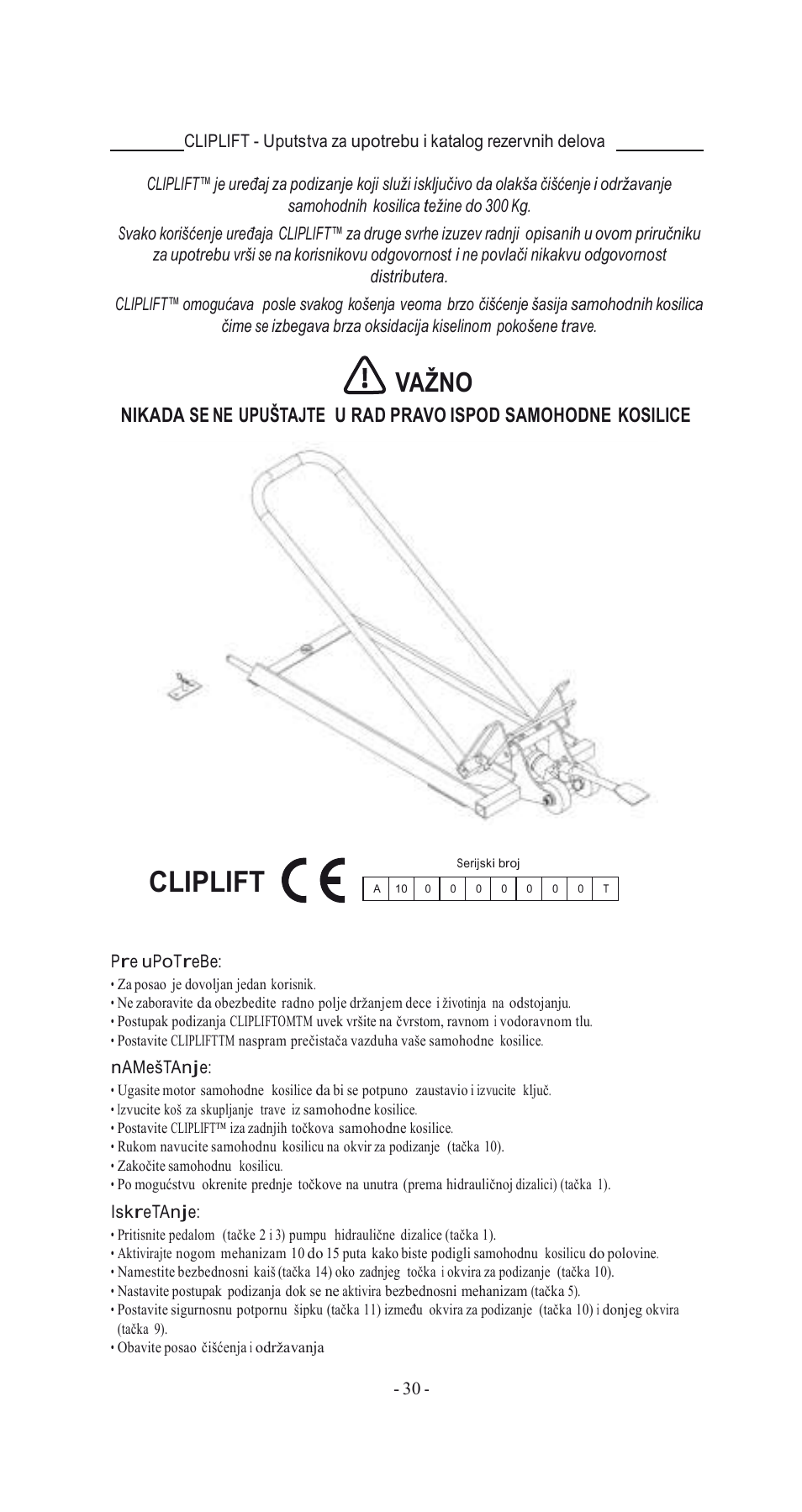 Cliplift, Važno | Havener MJ3000 User Manual | Page 30 / 56