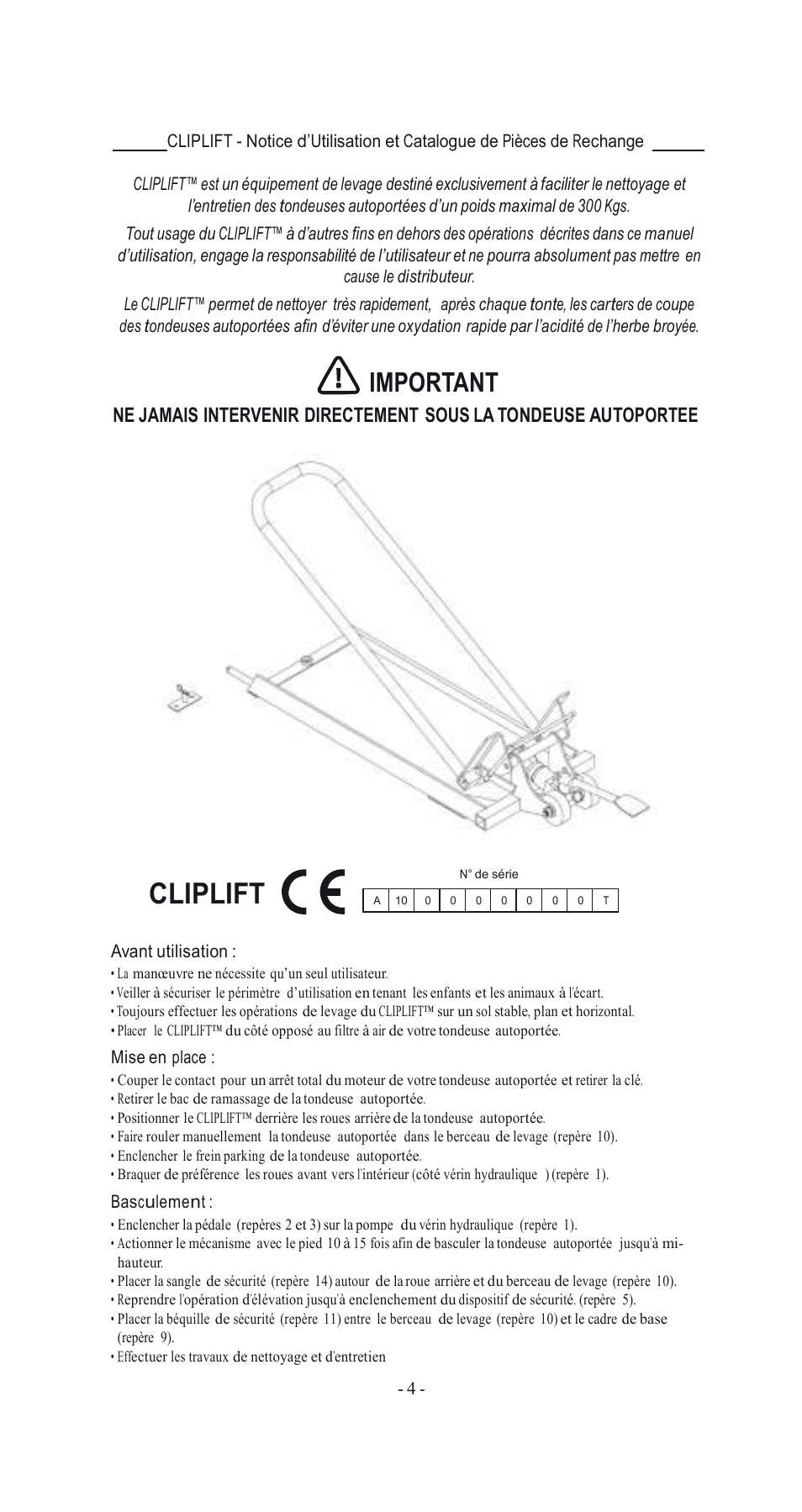 Cliplift, Important | Havener MJ3000 User Manual | Page 4 / 56