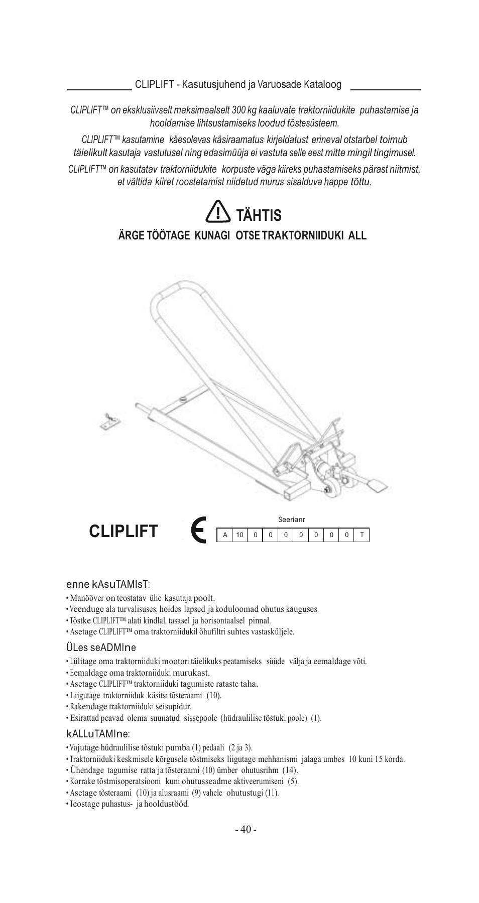 Cliplift, Tähtis | Havener MJ3000 User Manual | Page 40 / 56