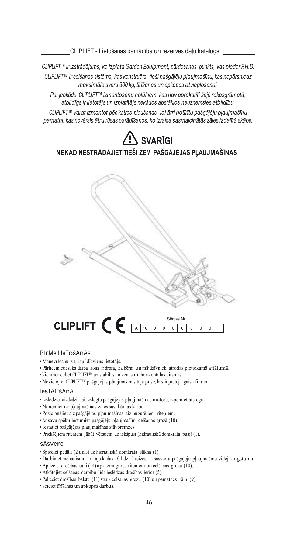 Cliplift, Svarīgi | Havener MJ3000 User Manual | Page 46 / 56