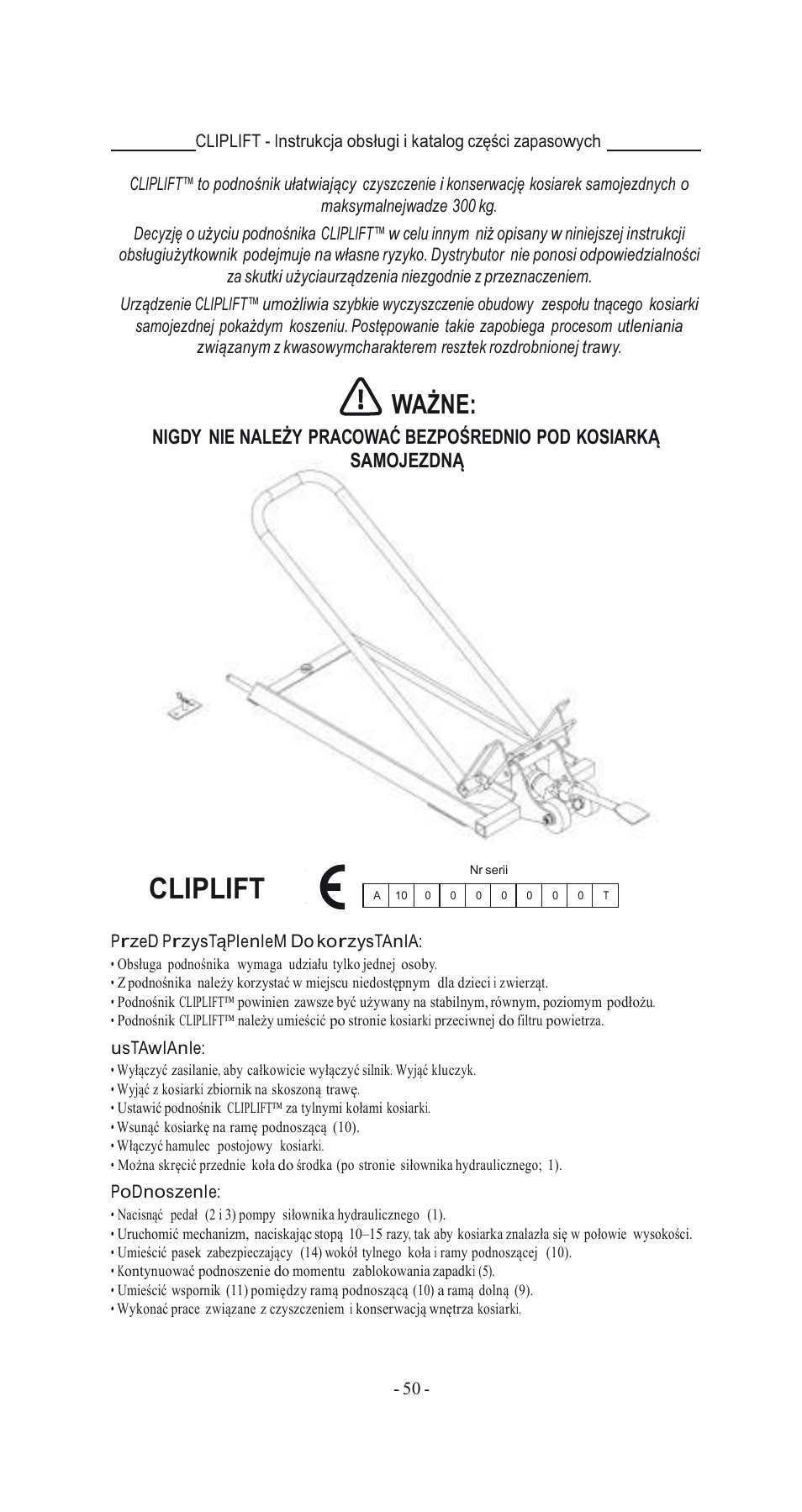 Cliplift, Ważne | Havener MJ3000 User Manual | Page 50 / 56