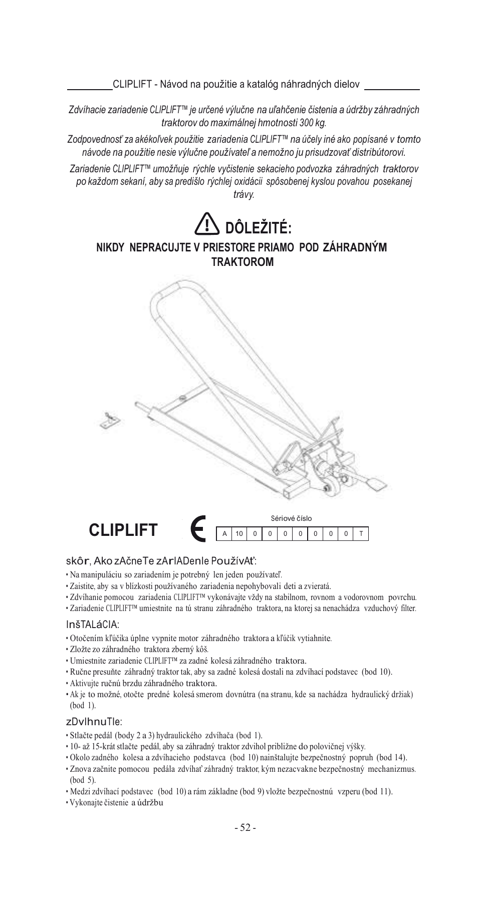 Cliplift, Dôležité | Havener MJ3000 User Manual | Page 52 / 56