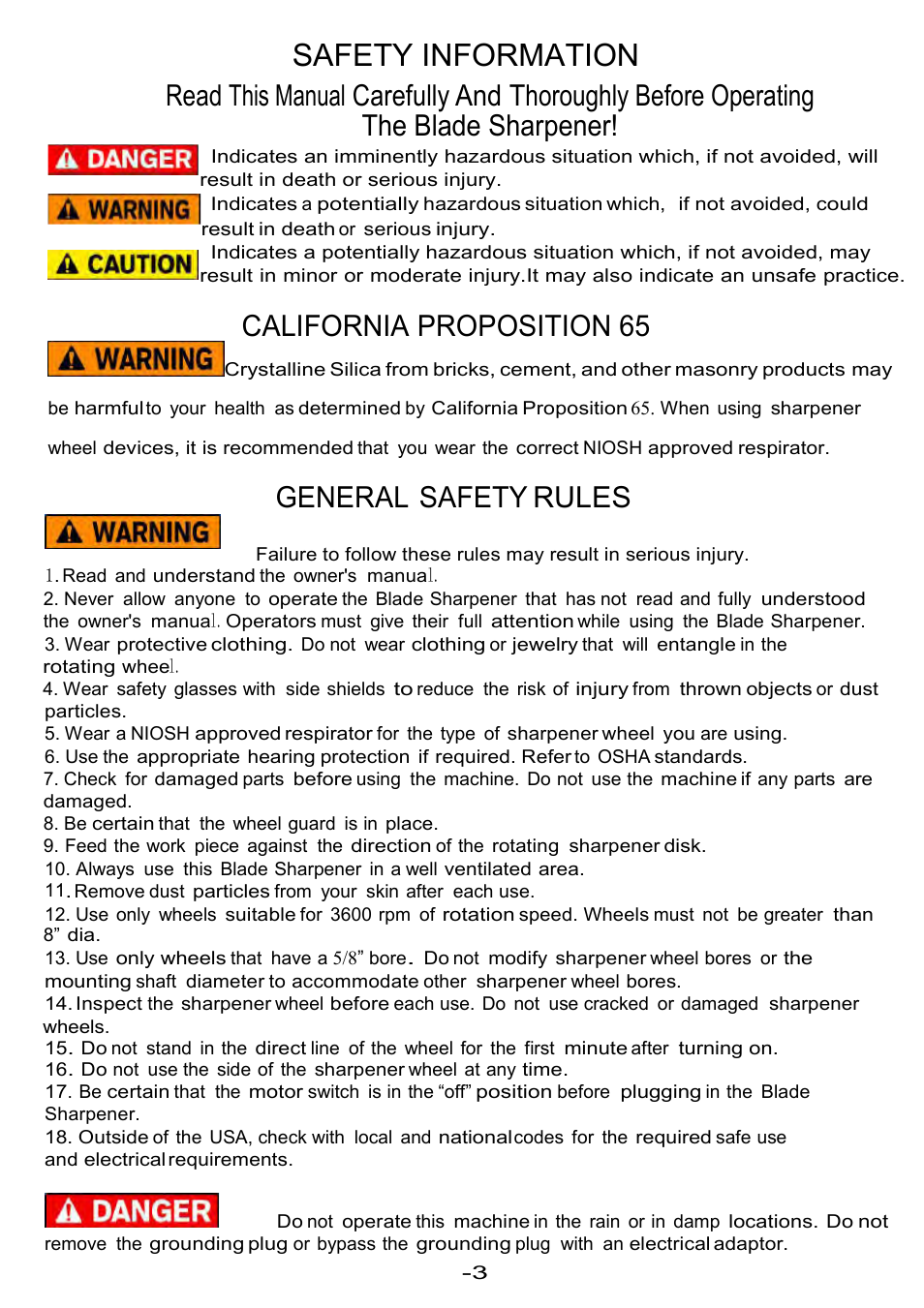 Safety information, California proposition 65, General safety rules | Havener S81-3 User Manual | Page 3 / 8