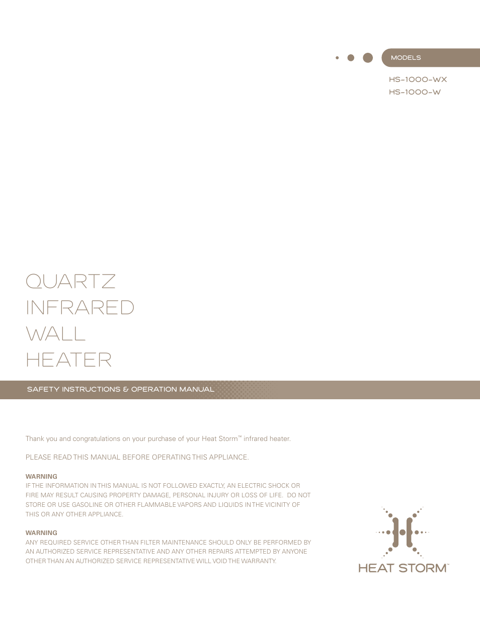 Heat Storm HS-1000-W User Manual | 7 pages