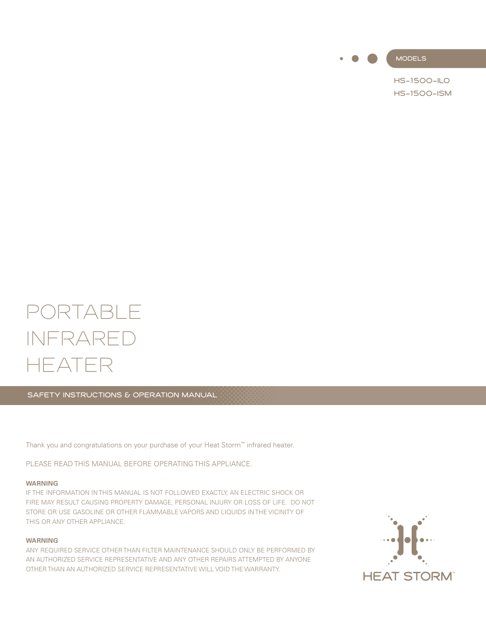 Heat Storm HS-1500-ISA User Manual | 7 pages