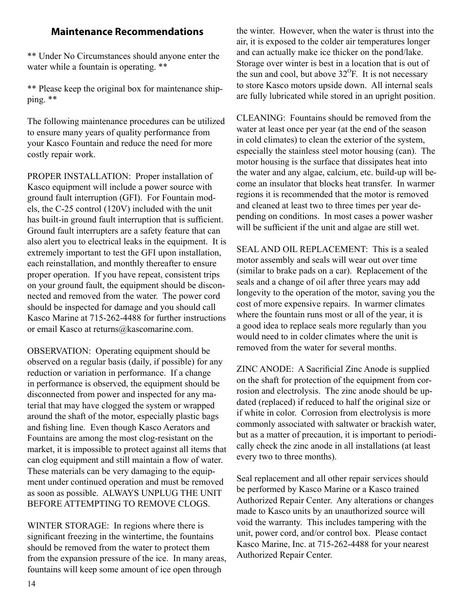Kasco Marine 2400SF xStream User Manual | Page 14 / 20