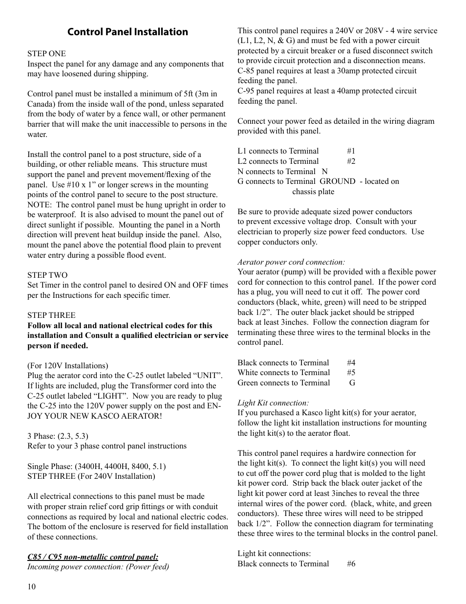 Control panel installation | Kasco Marine VFX Series User Manual | Page 10 / 24