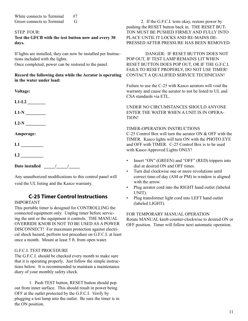 C-25 timer control instructions | Kasco Marine VFX Series User Manual | Page 11 / 24