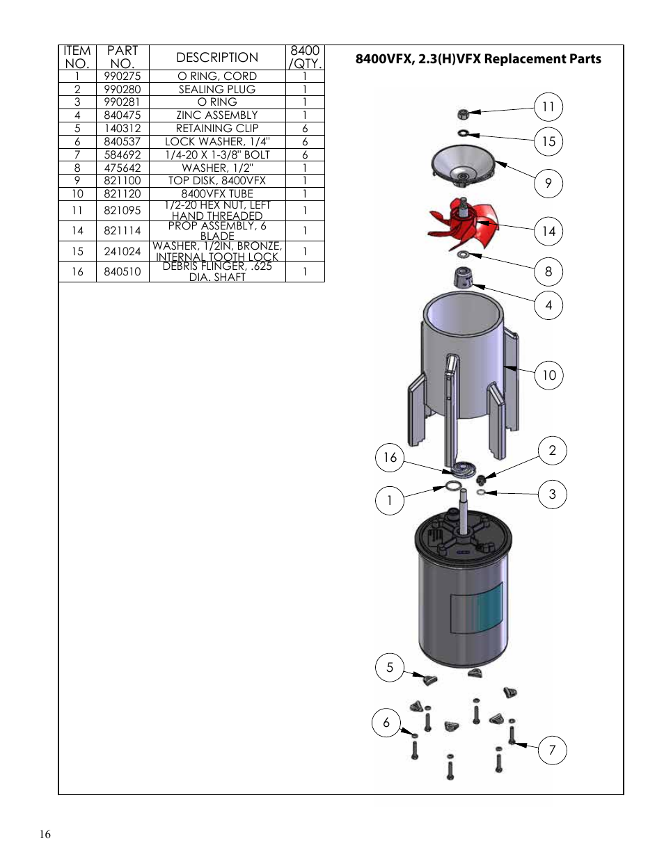 8400vfx replacement parts | Kasco Marine VFX Series User Manual | Page 16 / 24