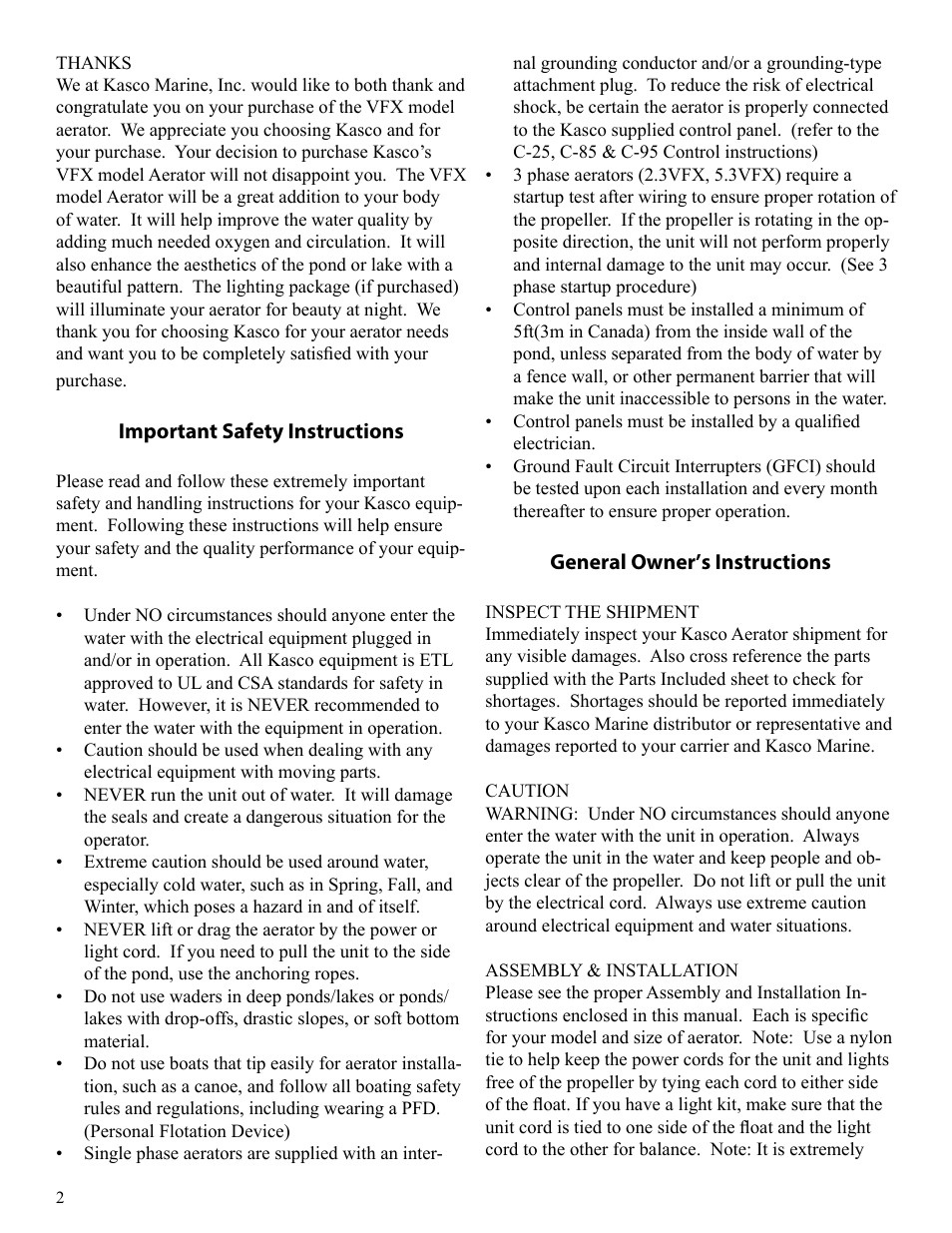 Kasco Marine VFX Series User Manual | Page 2 / 24