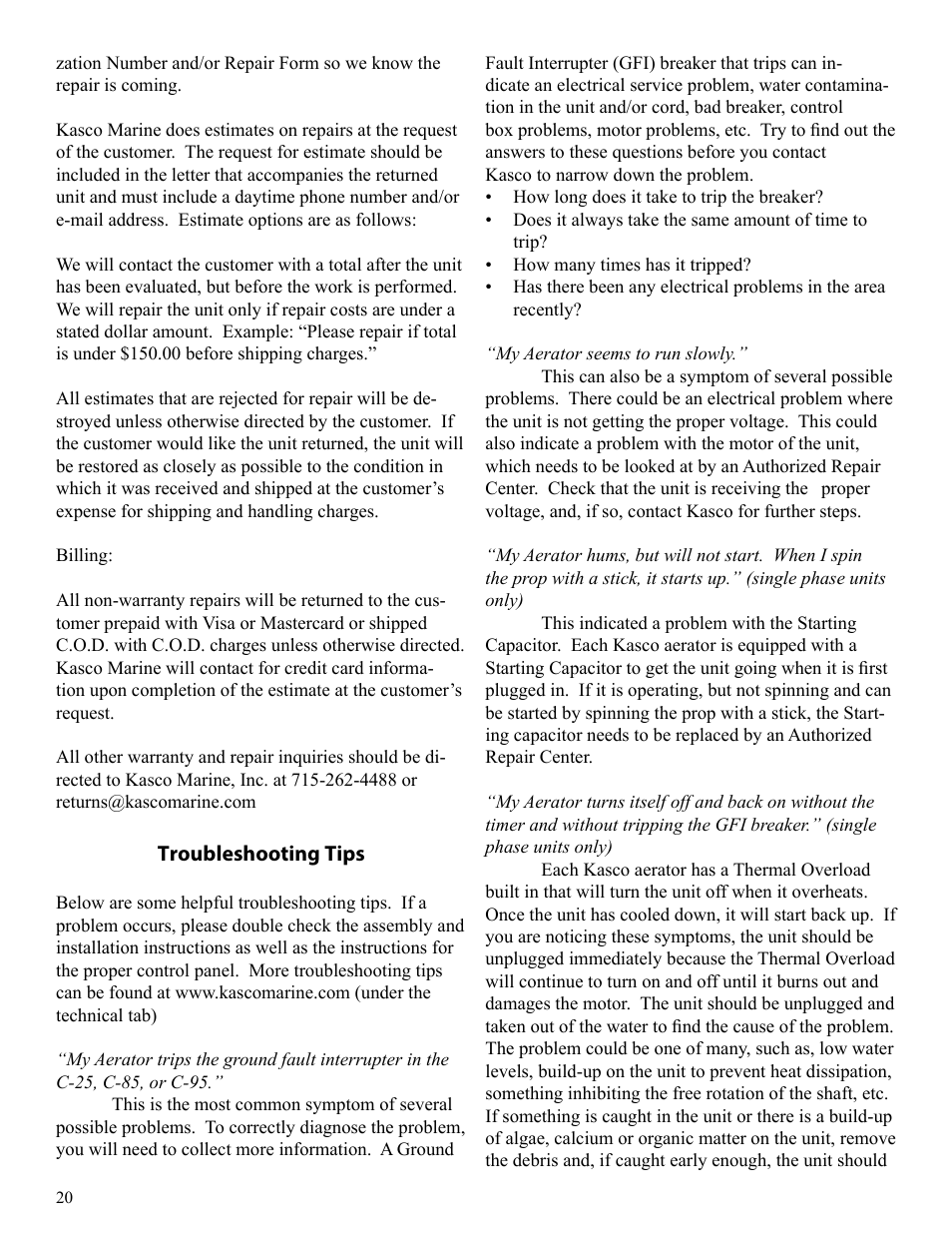 Kasco Marine VFX Series User Manual | Page 20 / 24