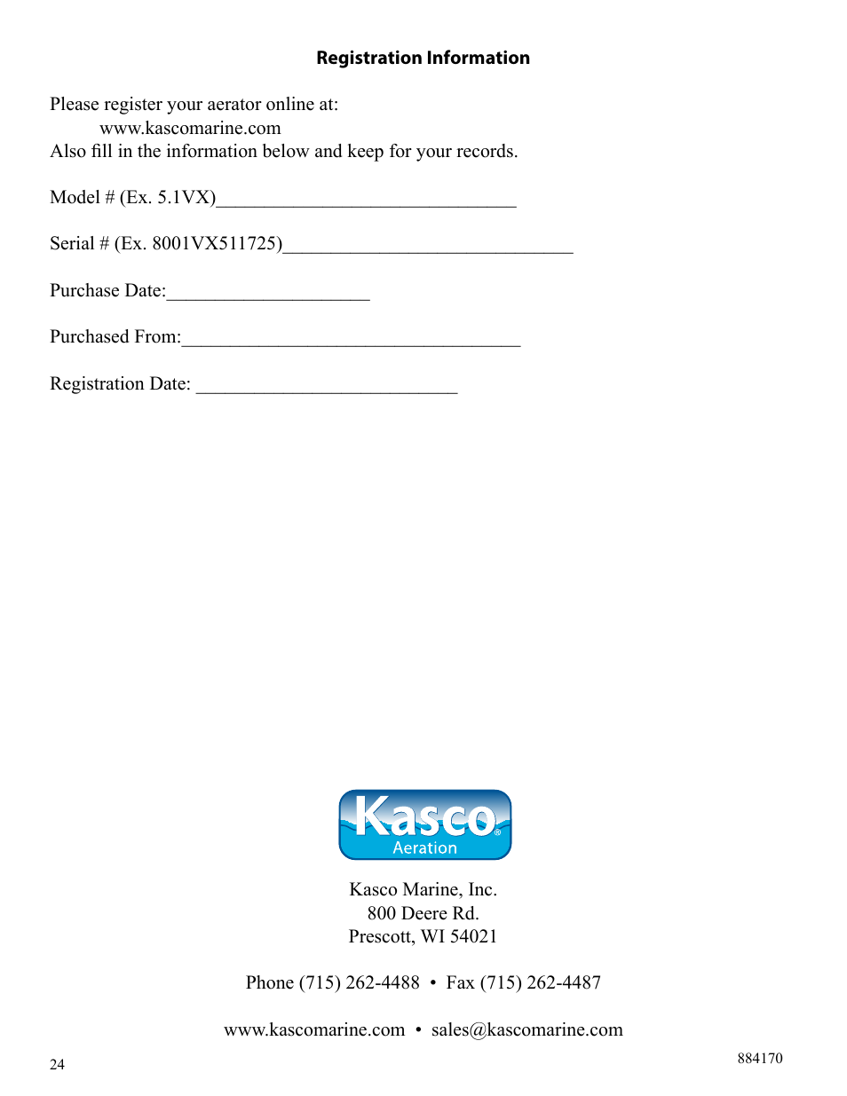 Kasco Marine VFX Series User Manual | Page 24 / 24