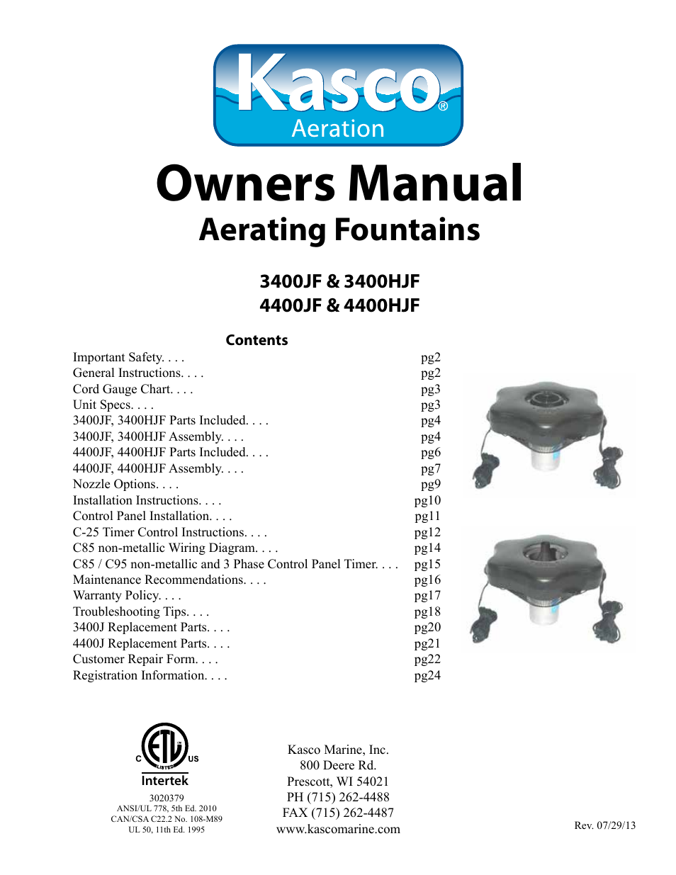 Kasco Marine 4400HJF User Manual | 24 pages