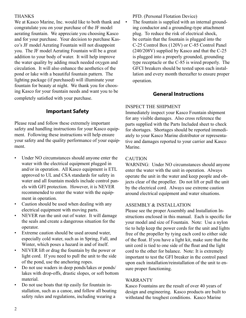 Kasco Marine 4400HJF User Manual | Page 2 / 24
