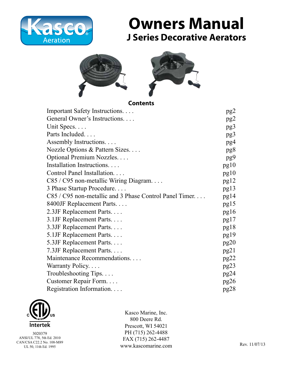 Kasco Marine J Series User Manual | 28 pages