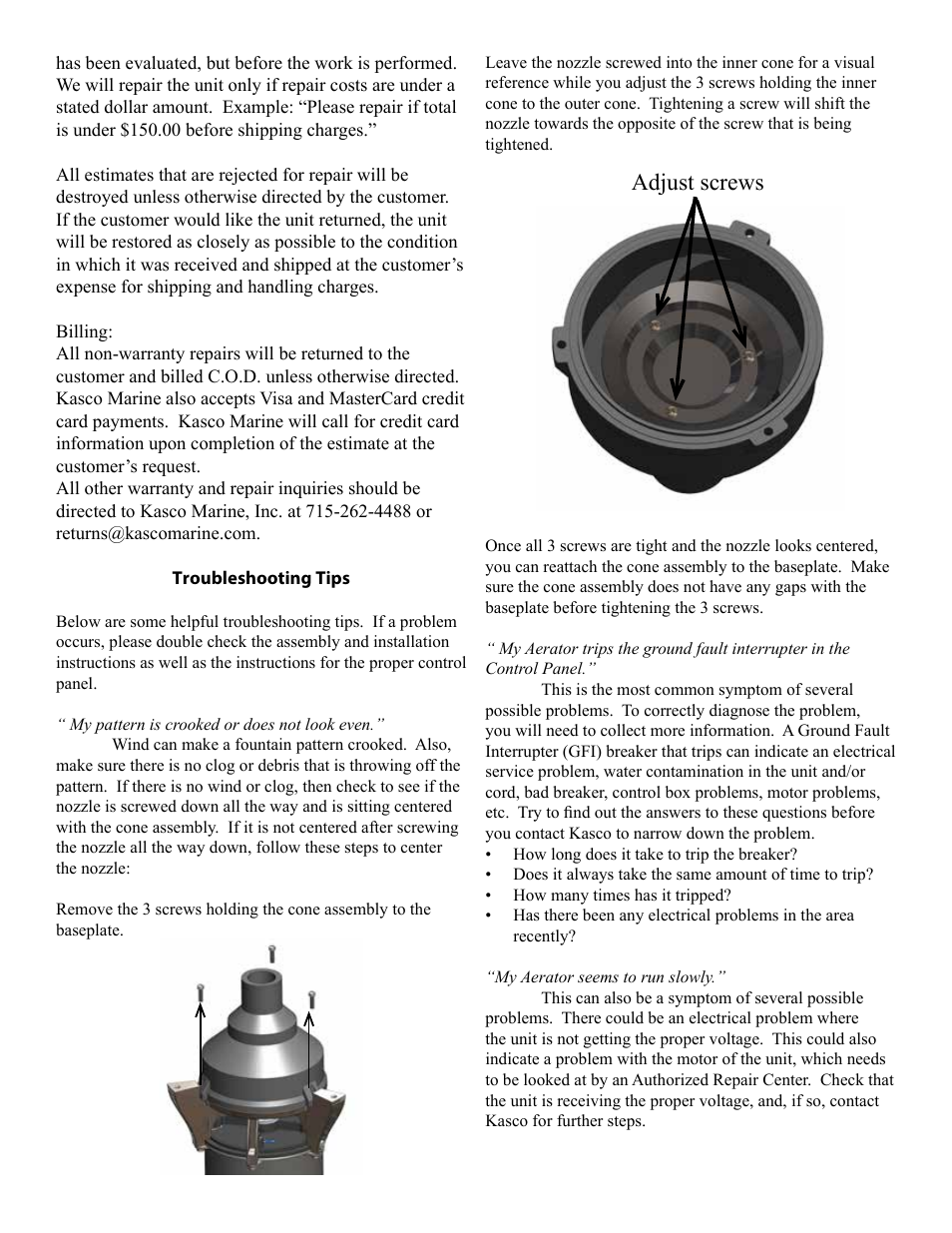 Adjust screws | Kasco Marine J Series User Manual | Page 24 / 28