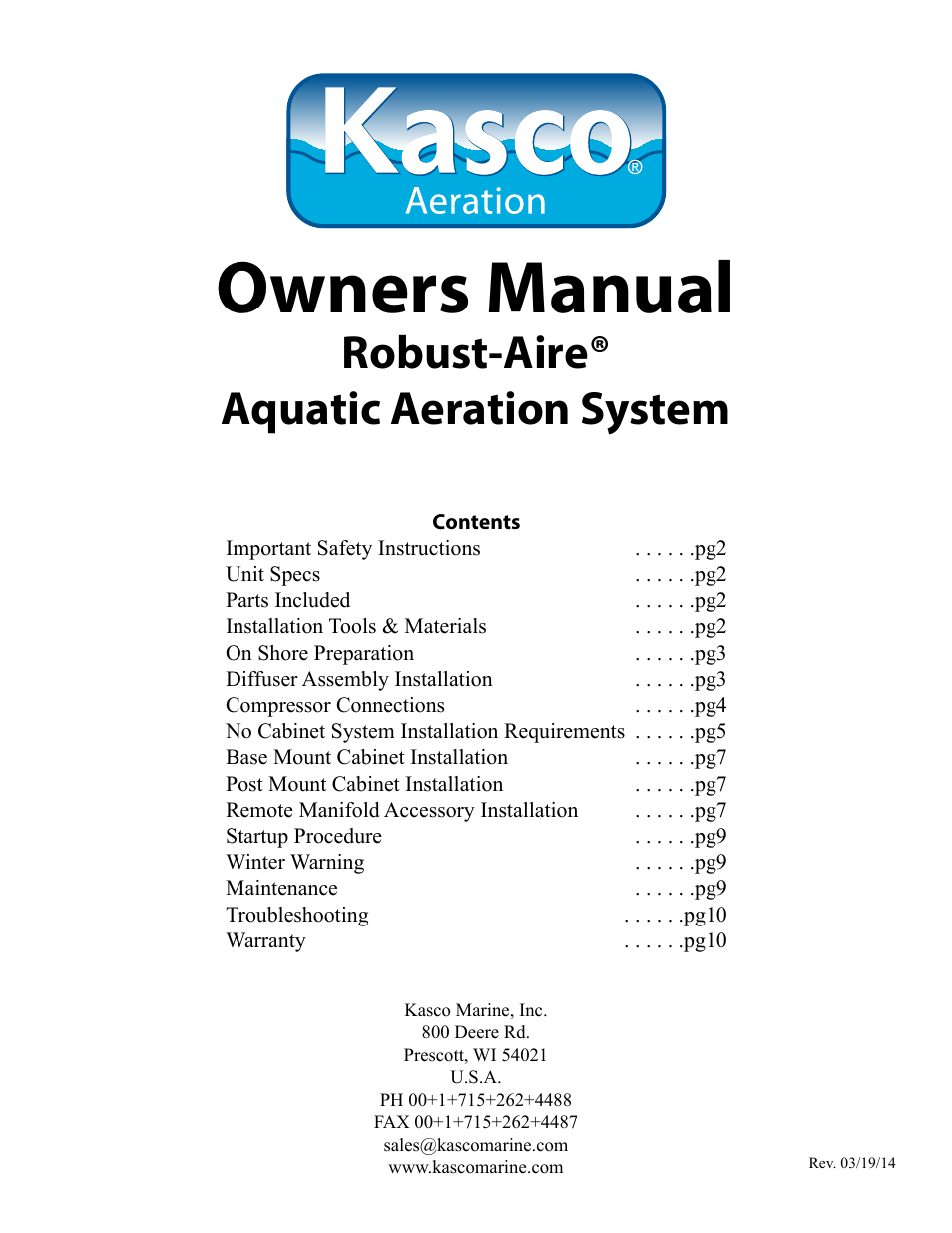 Kasco Marine Robust-Aire User Manual | 12 pages