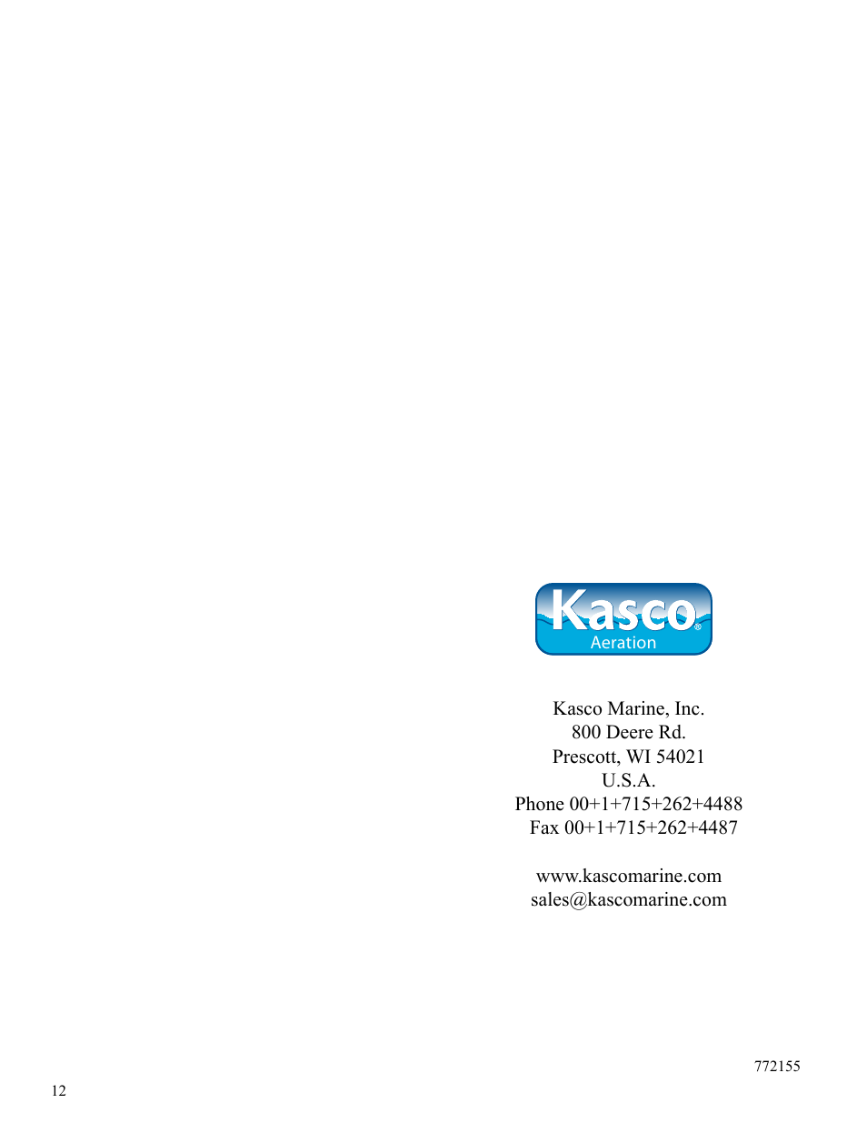 Kasco Marine Robust-Aire User Manual | Page 12 / 12