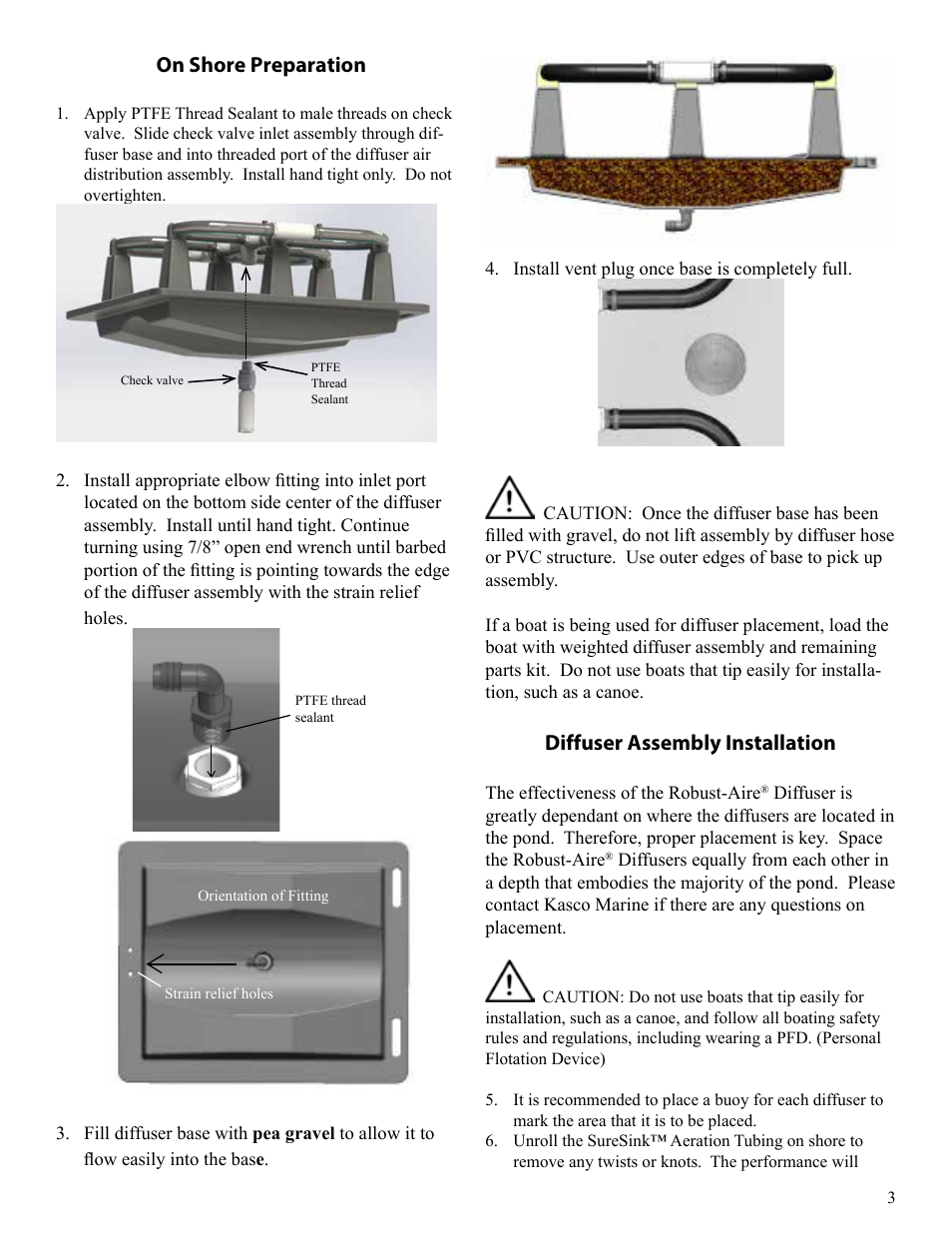 On shore preparation, Diffuser assembly installation | Kasco Marine Robust-Aire User Manual | Page 3 / 12