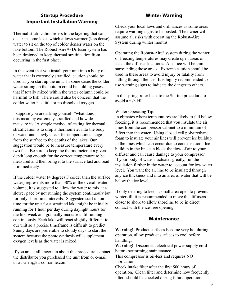 Kasco Marine Robust-Aire User Manual | Page 9 / 12
