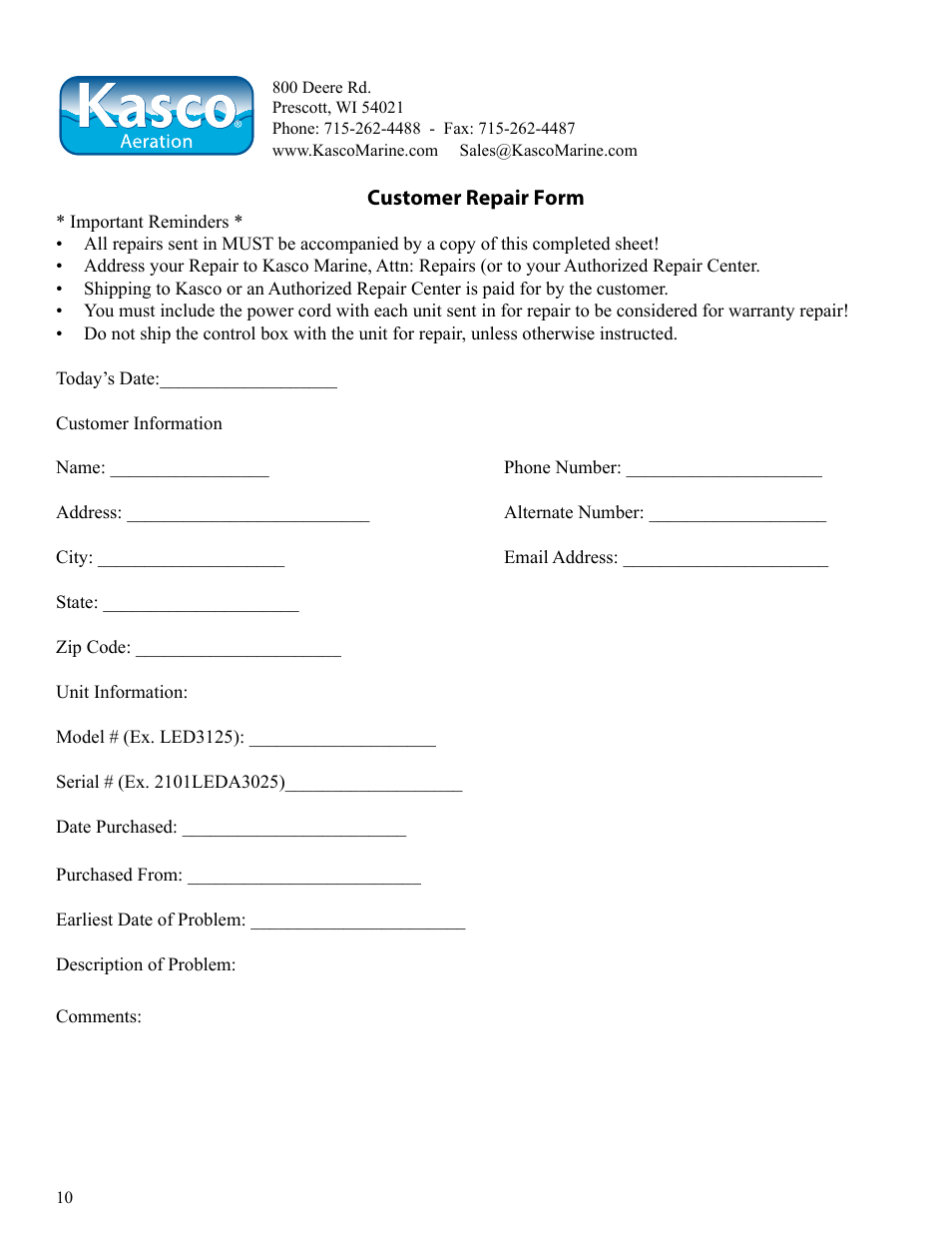 Kasco Marine LED6125 User Manual | Page 10 / 12