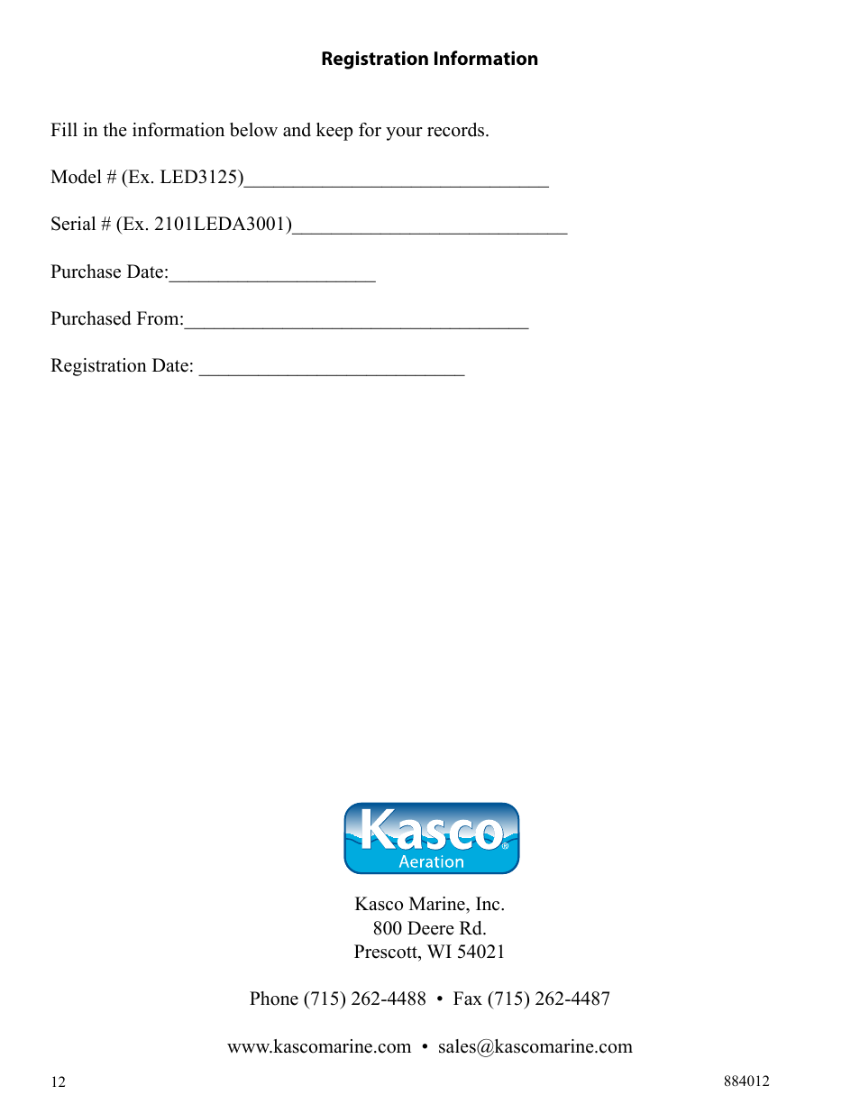 Kasco Marine LED6125 User Manual | Page 12 / 12