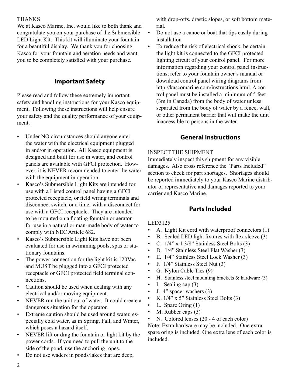 Kasco Marine LED6125 User Manual | Page 2 / 12