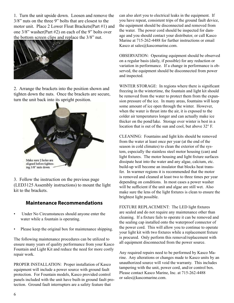 Maintenance recommendations | Kasco Marine LED6125 User Manual | Page 6 / 12