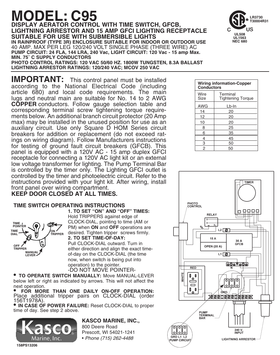 Kasco Marine C95 DISPLAY AERATOR CONTROL User Manual | 1 page