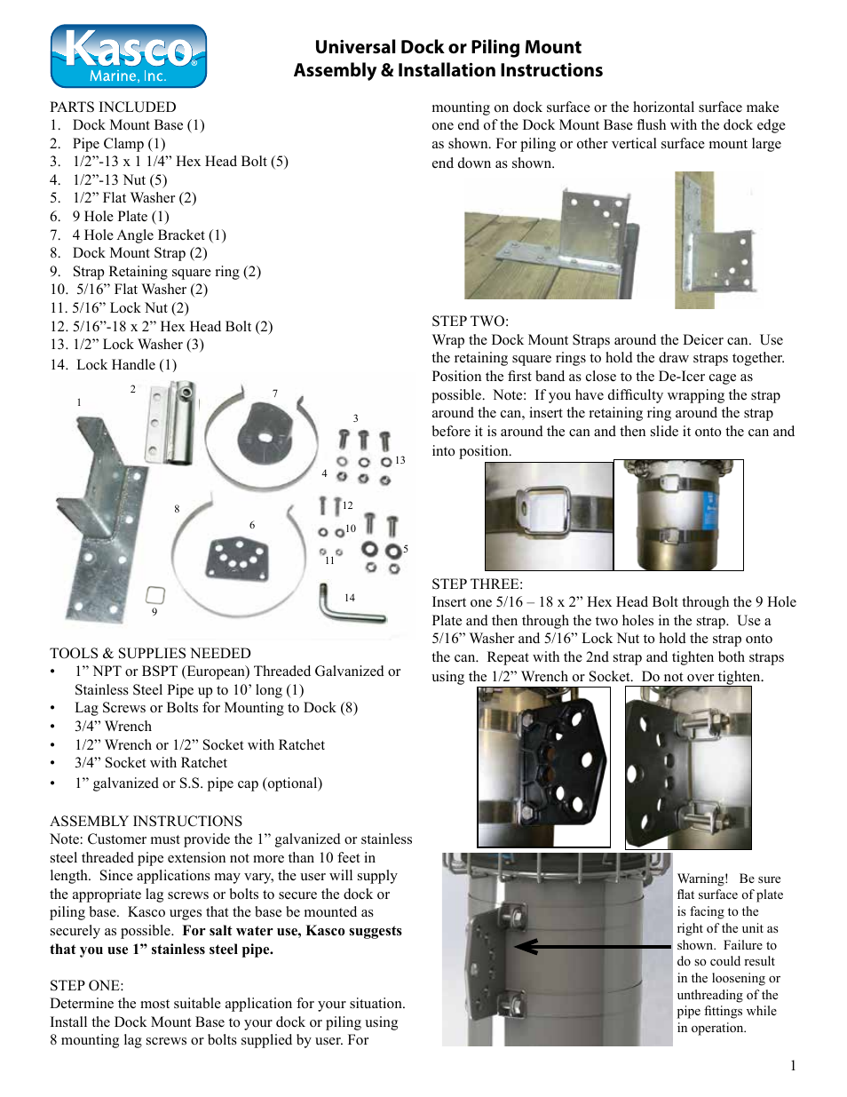 Kasco Marine Universal Dock or Piling Mount User Manual | 2 pages