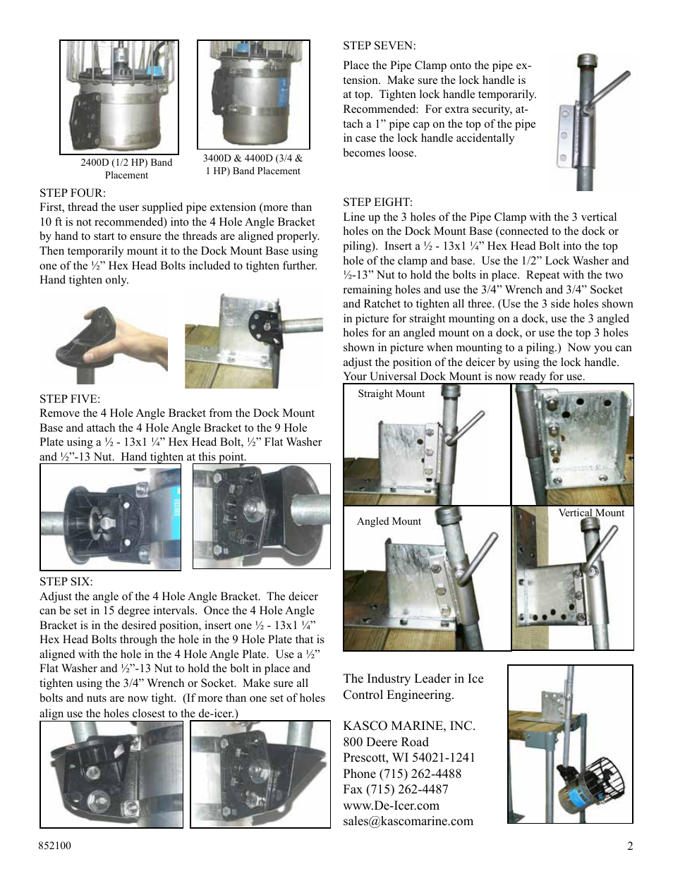 Kasco Marine Universal Dock or Piling Mount User Manual | Page 2 / 2